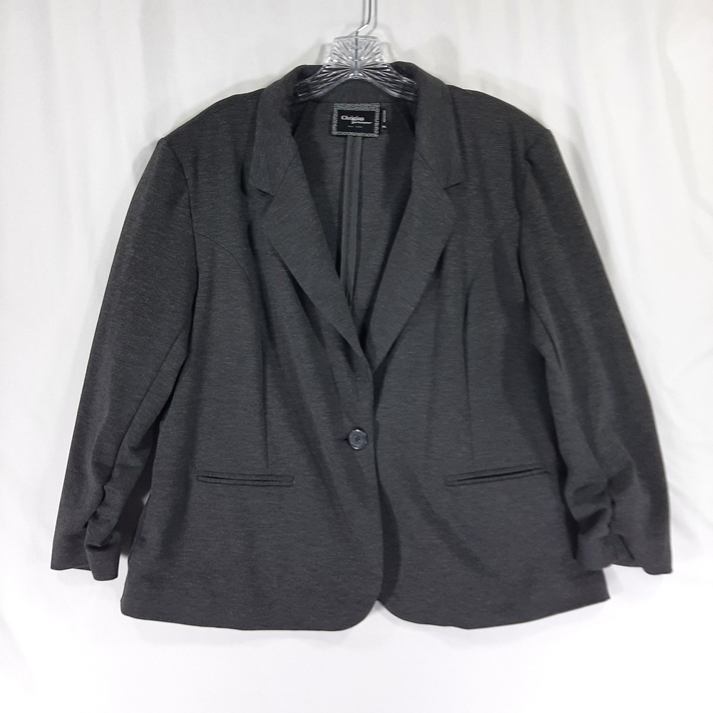 Christian Siriano Gray Ruched Sleeve Single Button‎ Knit Blazer XL